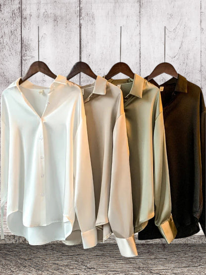 ANNE | Elegante Damenbluse aus Satin mit langem Arm und glänzendem Finish | Champagner  4
