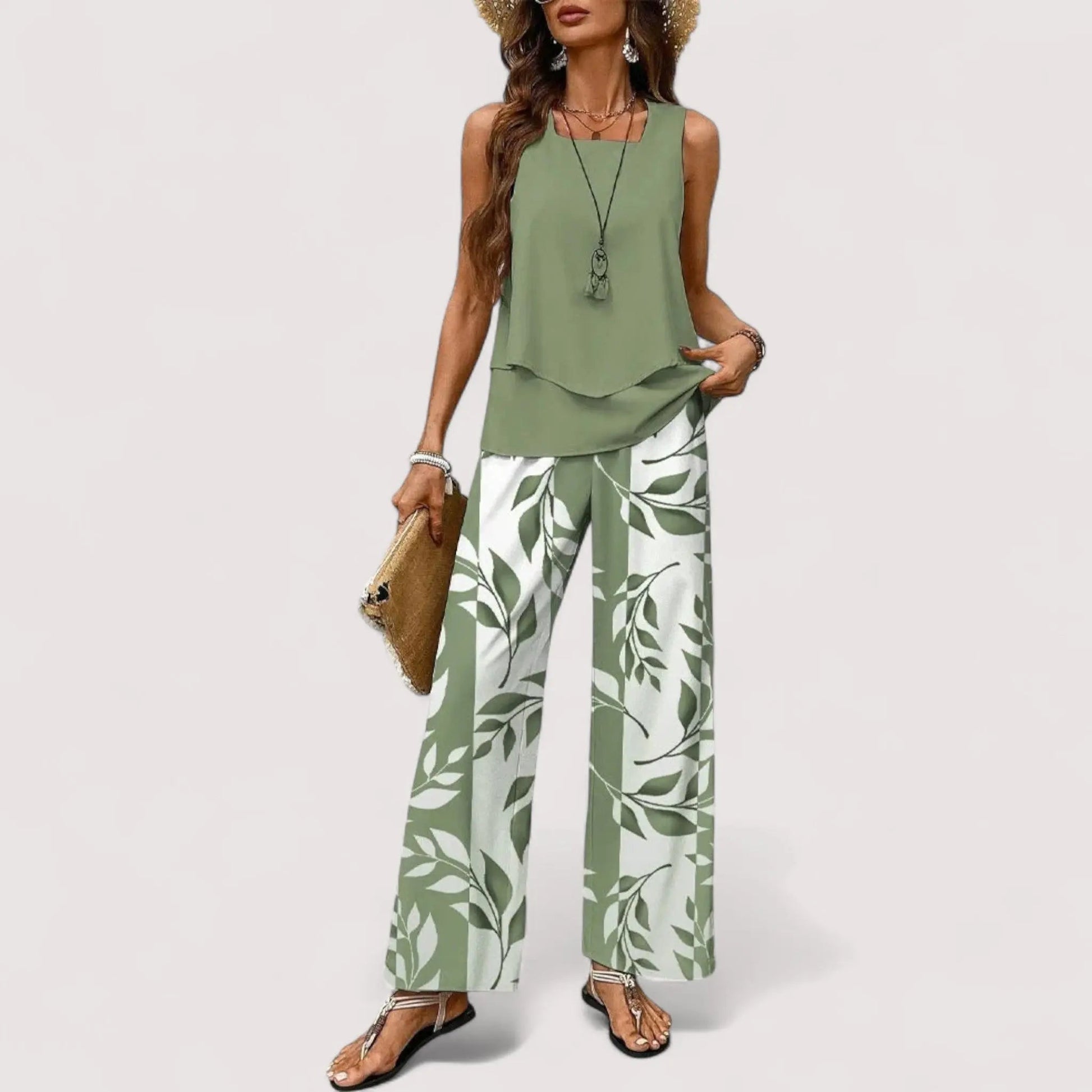 Zweiteiler Damen Sommer | Blumenprint Top & Weite Palazzo Hose