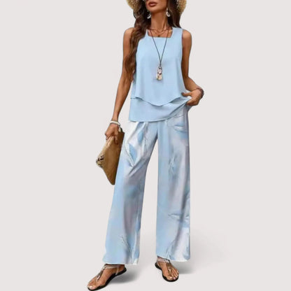 Zweiteiler Damen Sommer | Blumenprint Top & Weite Palazzo Hose