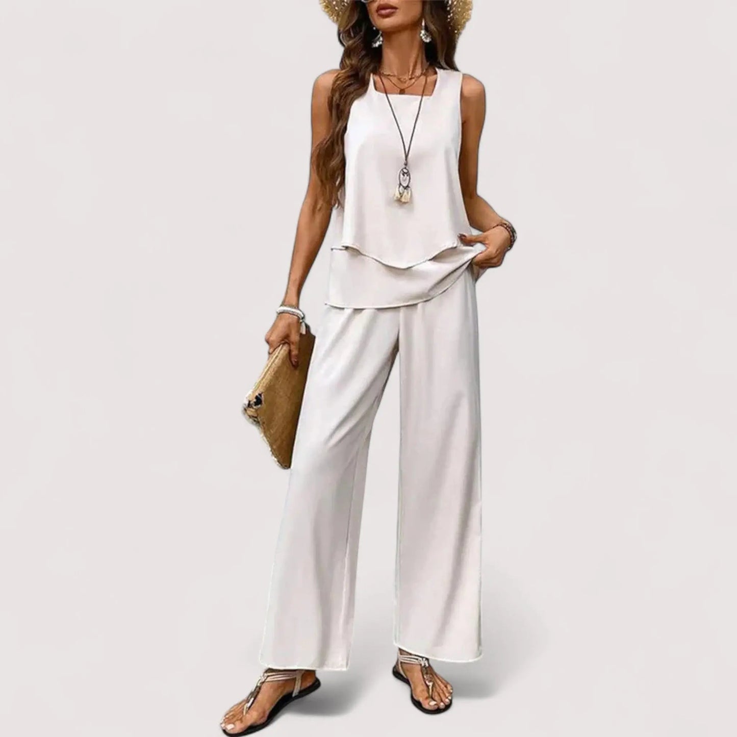 Zweiteiler Damen Sommer | Blumenprint Top & Weite Palazzo Hose
