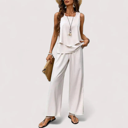 Zweiteiler Damen Sommer | Blumenprint Top & Weite Palazzo Hose