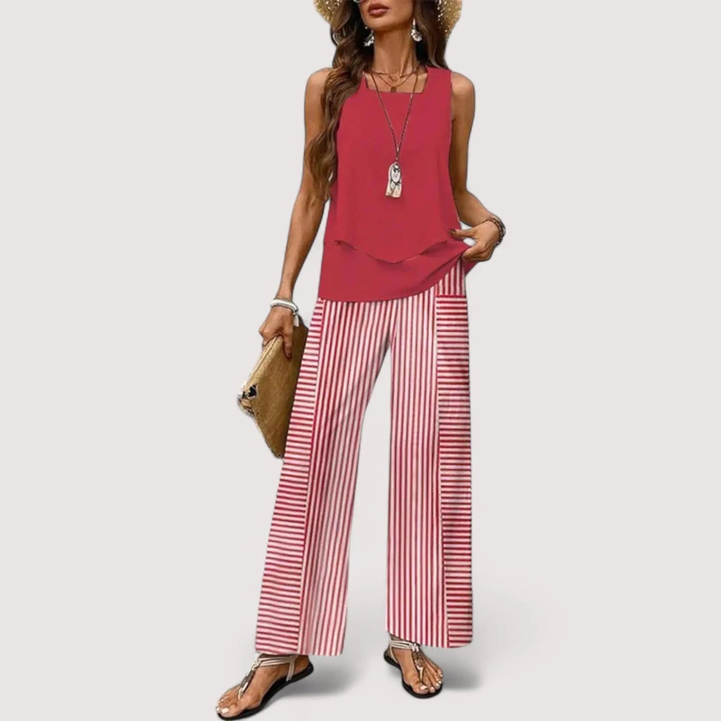 Zweiteiler Damen Sommer | Blumenprint Top & Weite Palazzo Hose