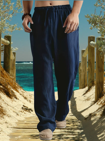 Adrian | Atmungsaktive Leinenhosen Herren mit elastischem Bund für lässige Anlässe | Marineblau