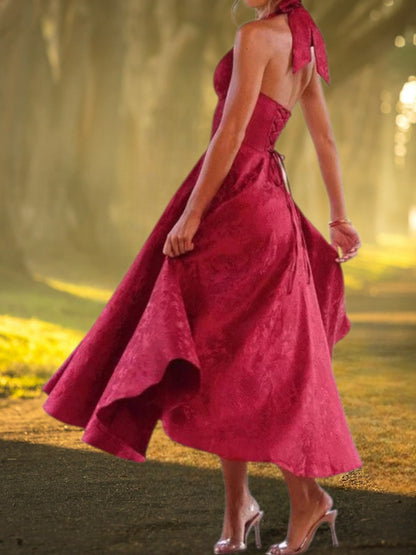Aella | Elegantes Cocktailkleid A-Linie mit tiefem V-Ausschnitt für Hochzeiten und festliche Anlässe | Rot