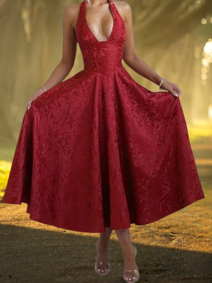 Aella | Elegantes Cocktailkleid A-Linie mit tiefem V-Ausschnitt für Hochzeiten und festliche Anlässe | Rot 2