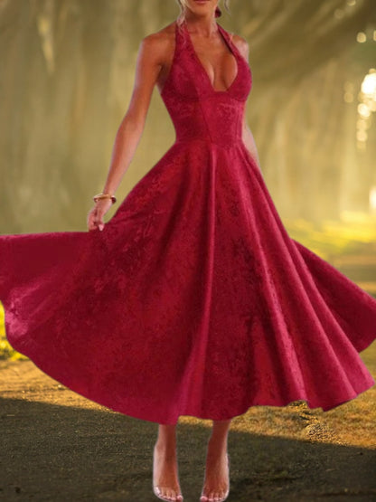 Aella | Elegantes Cocktailkleid A-Linie mit tiefem V-Ausschnitt für Hochzeiten und festliche Anlässe | Rot 3