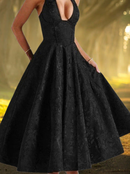 Aella | Elegantes Cocktailkleid A-Linie mit tiefem V-Ausschnitt für Hochzeiten und festliche Anlässe | Schwarz 3
