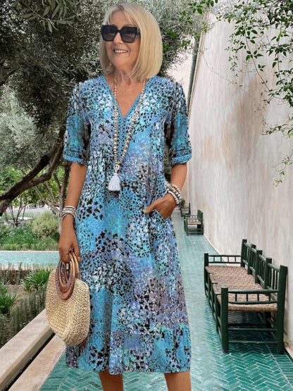 Alma | Elegantes Frühlingskleid Damen aus leichtem Material mit lockerer Passform und kurzen Ärmeln | Blau