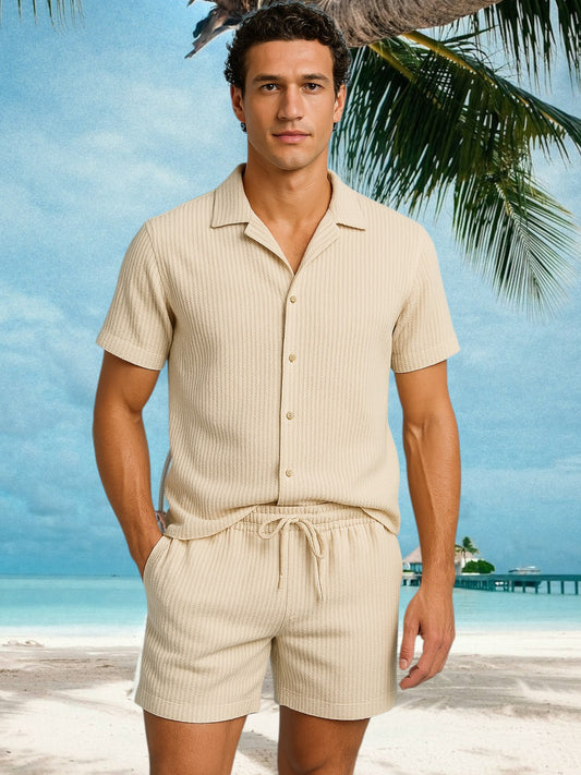 Andro | Elegantes Damen Sommeroutfit aus atmungsaktivem Leinen und Baumwolle, kurzärmlig, Regular Fit | Beige