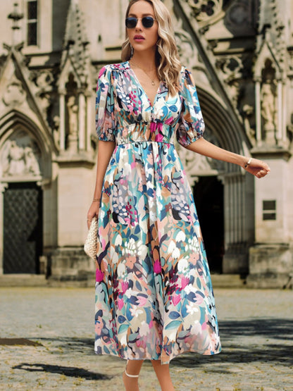 Anette | Luftiges Sommerkleid für Damen aus 100% Bio-Baumwolle, kurze Ärmel, Maxilänge, atmungsaktiv und umweltfreundlich | Mehrfarbig