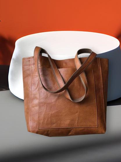 Anna | Elegante Handtasche Damen aus veganem Leder mit großem Stauraum und bequemen Tragegriffen | Braun 2