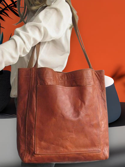 Anna | Elegante Handtasche Damen aus veganem Leder mit großem Stauraum und bequemen Tragegriffen | Braun 4