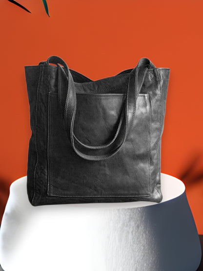 Anna | Elegante Handtasche Damen aus veganem Leder mit großem Stauraum und bequemen Tragegriffen | Schwarz