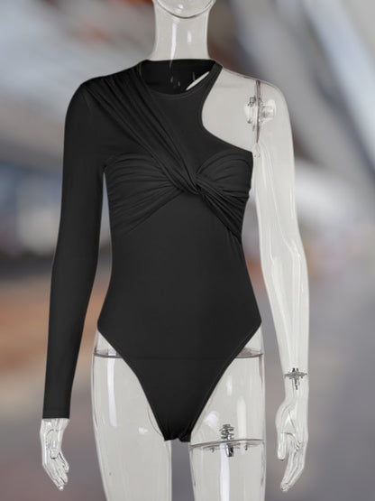 Anna | Eleganter Damen Bodysuit mit Raffiniertem Drapé-Design und Langarmen aus Elastischem Stoff| WeiB 5