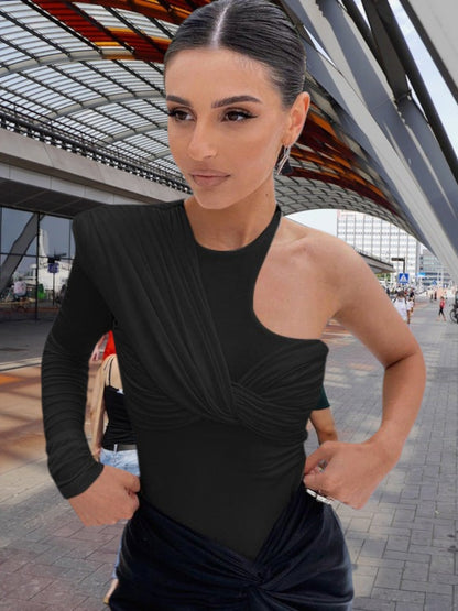 Anna | Eleganter Damen Bodysuit mit Raffiniertem Drapé-Design und Langarmen aus Elastischem Stoff| WeiB 6