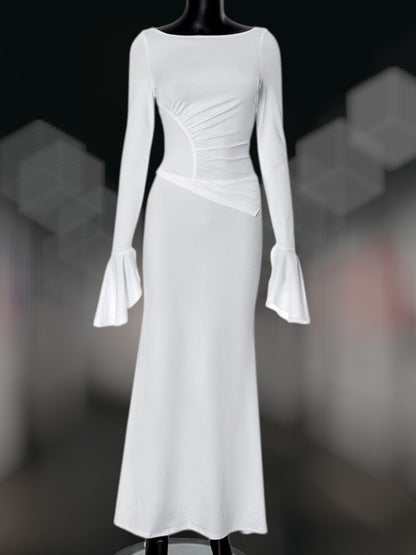 Anna | Elegantes Maxikleid Langarm mit Drapierung für festliche Anlässe | WeiB 3