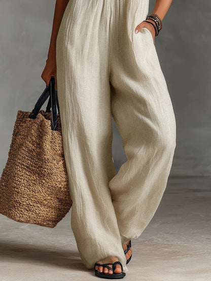 Annika | Damen Bestickter Ärmellose Linen Jumpsuit mit Stehkragen 6