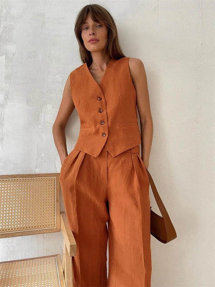 Zweiteiler Damen Sommer | Westen-Set mit Weiter Plissee-Hose