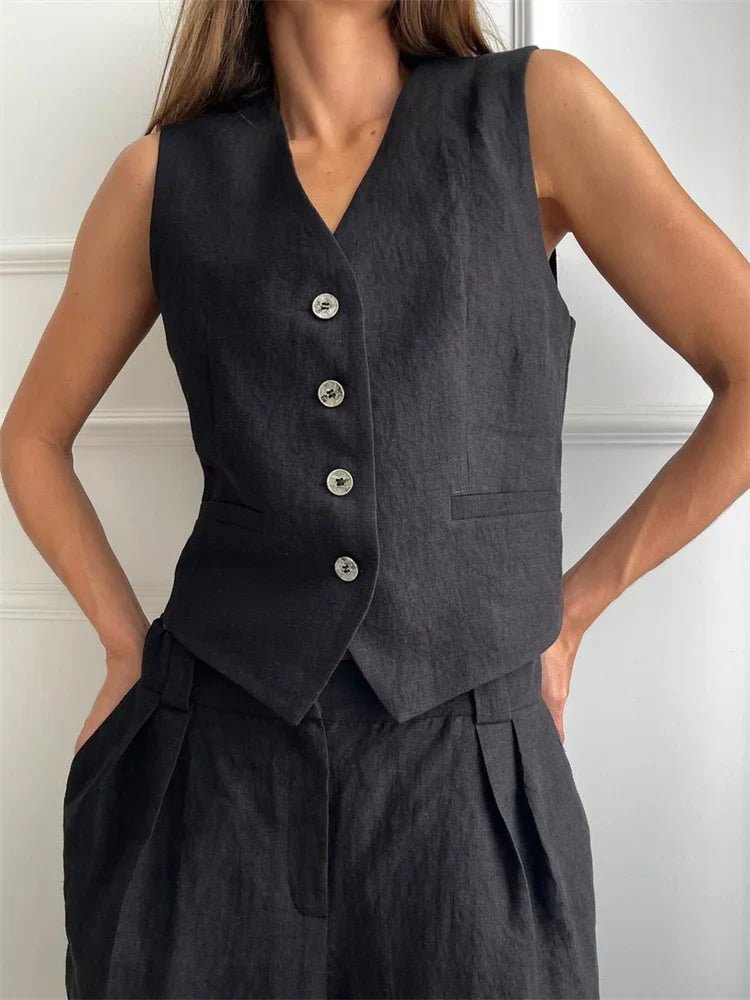 Zweiteiler Damen Sommer | Westen-Set mit Weiter Plissee-Hose