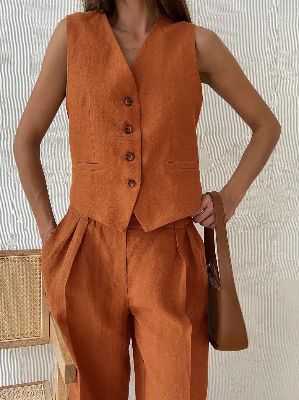Zweiteiler Damen Sommer | Westen-Set mit Weiter Plissee-Hose
