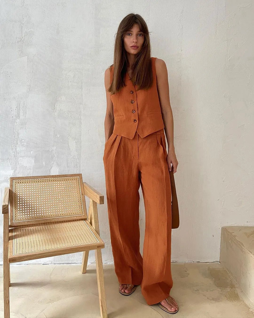Zweiteiler Damen Sommer | Westen-Set mit Weiter Plissee-Hose