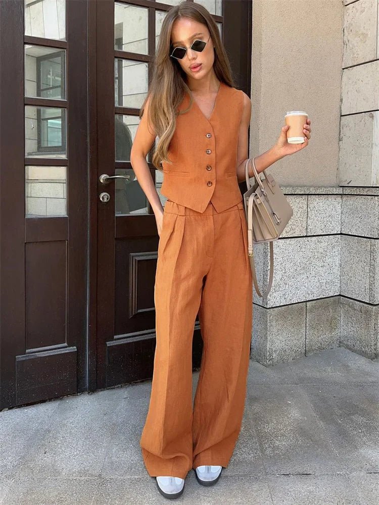 Zweiteiler Damen Sommer | Westen-Set mit Weiter Plissee-Hose