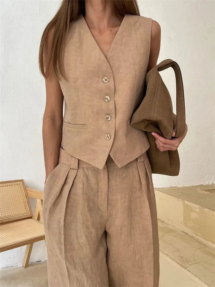 Zweiteiler Damen Sommer | Westen-Set mit Weiter Plissee-Hose