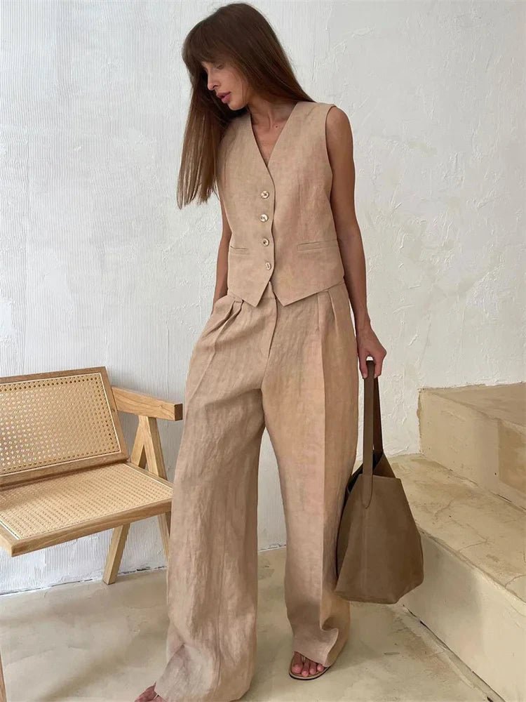 Zweiteiler Damen Sommer | Westen-Set mit Weiter Plissee-Hose