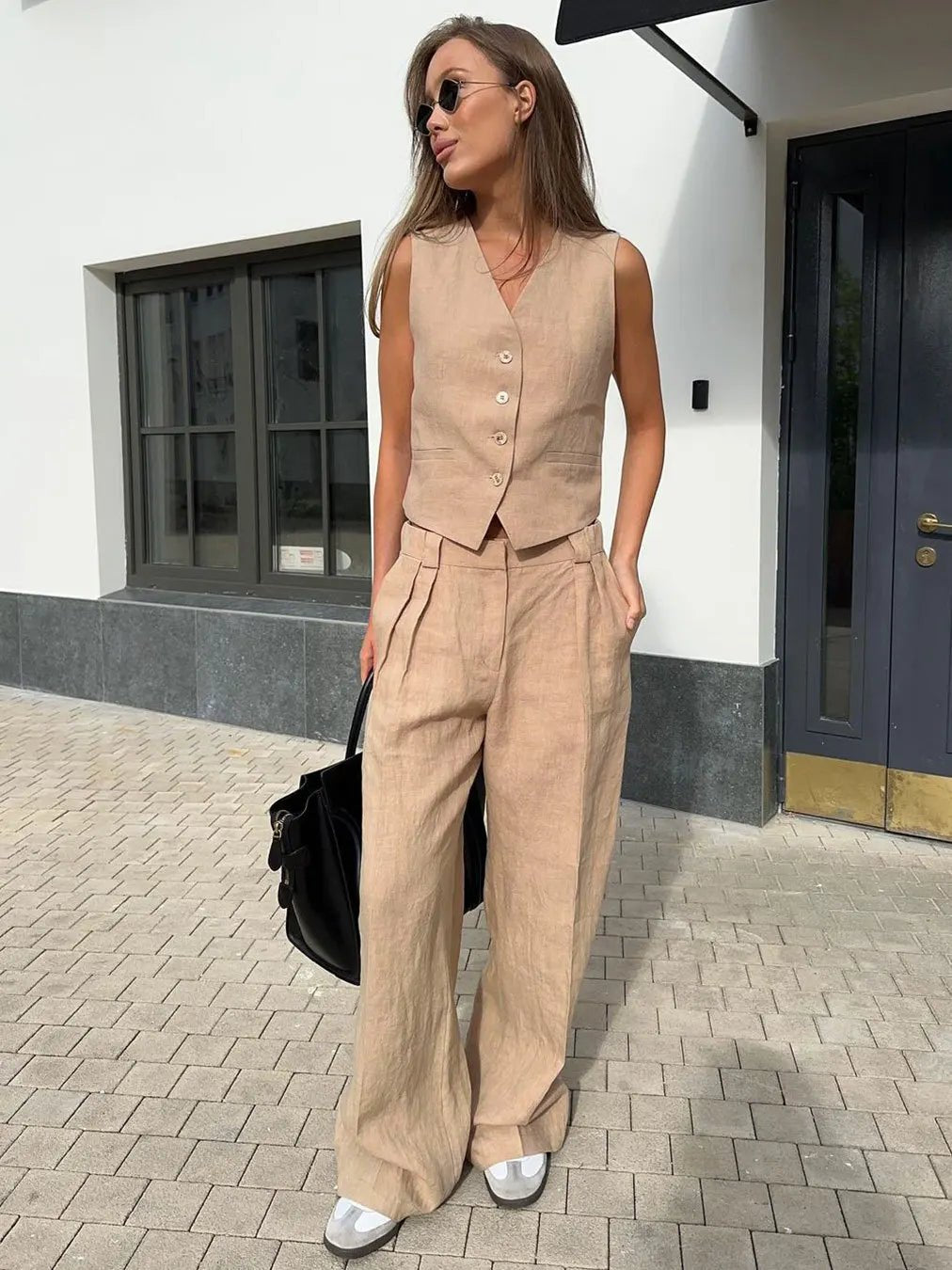 Zweiteiler Damen Sommer | Westen-Set mit Weiter Plissee-Hose