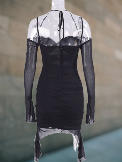 Aria | Elegantes Damen-Wickelkleid mit Cut-Out, figurbetont und schulterfrei für festliche Anlässe | Schwarz 2