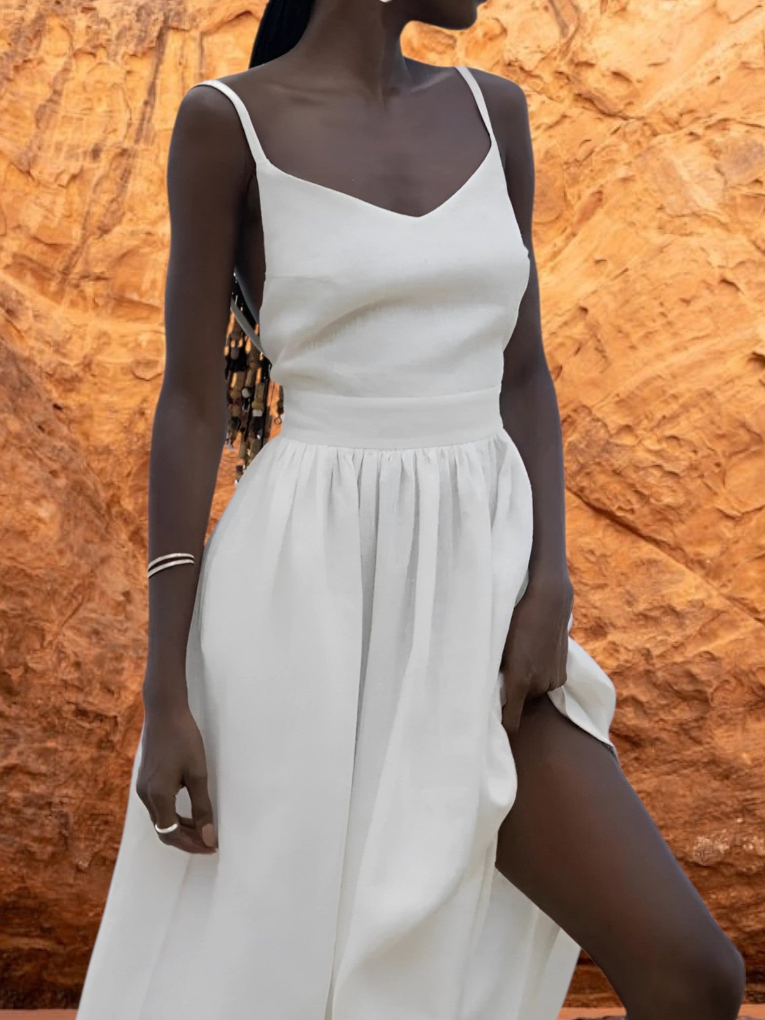 Ärmelloses Vintage-Strandkleid für Damen aus atmungsaktiver Baumwolle 1