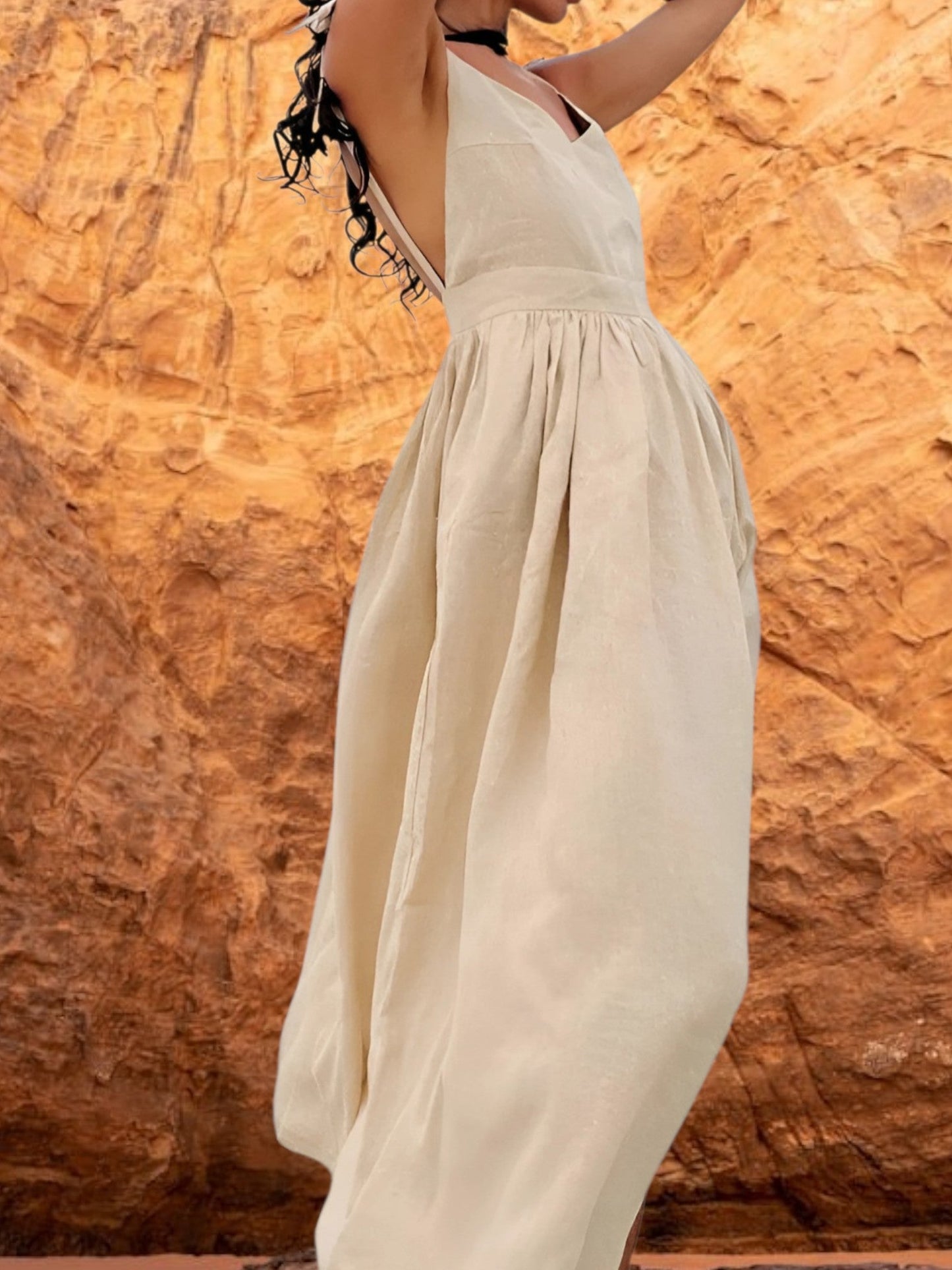 Ärmelloses Vintage-Strandkleid für Damen aus atmungsaktiver Baumwolle 3