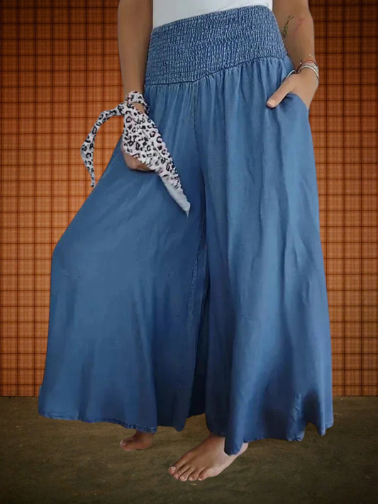 Aslaug | Bequeme Culotte Hose Damen aus leichtem Material für den Sommer mit elastischem Bund und Taschen | Blau