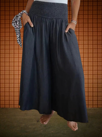 Aslaug | Bequeme Culotte Hose Damen aus leichtem Material für den Sommer mit elastischem Bund und Taschen | Grau