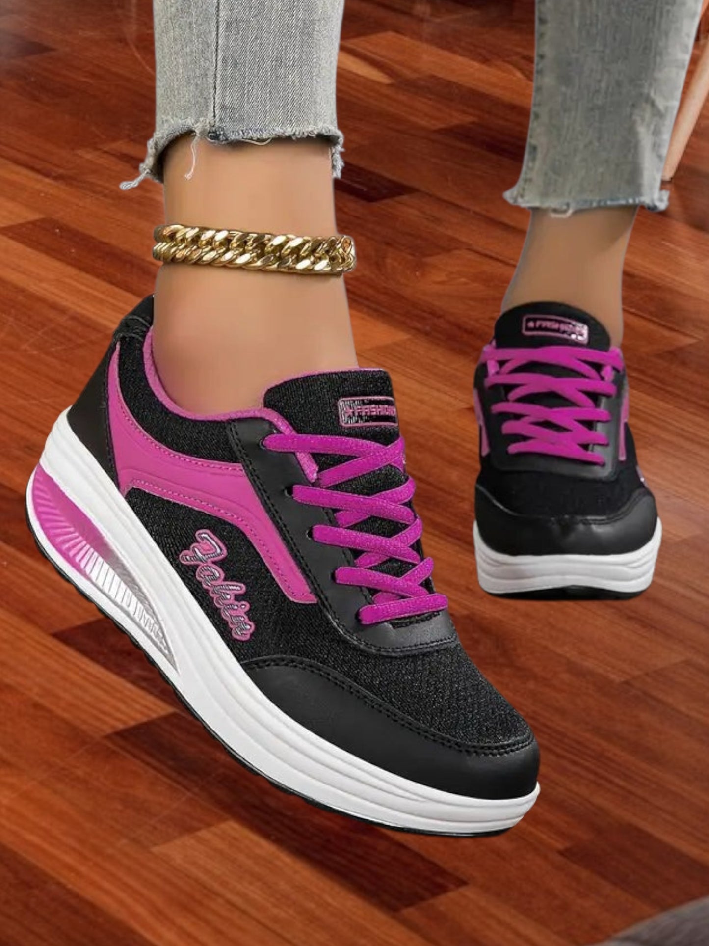 Atmungsaktive Orthopädische Flex-Schuhe für Damen mit Schnürung und modernem Design | schwarz/Lila