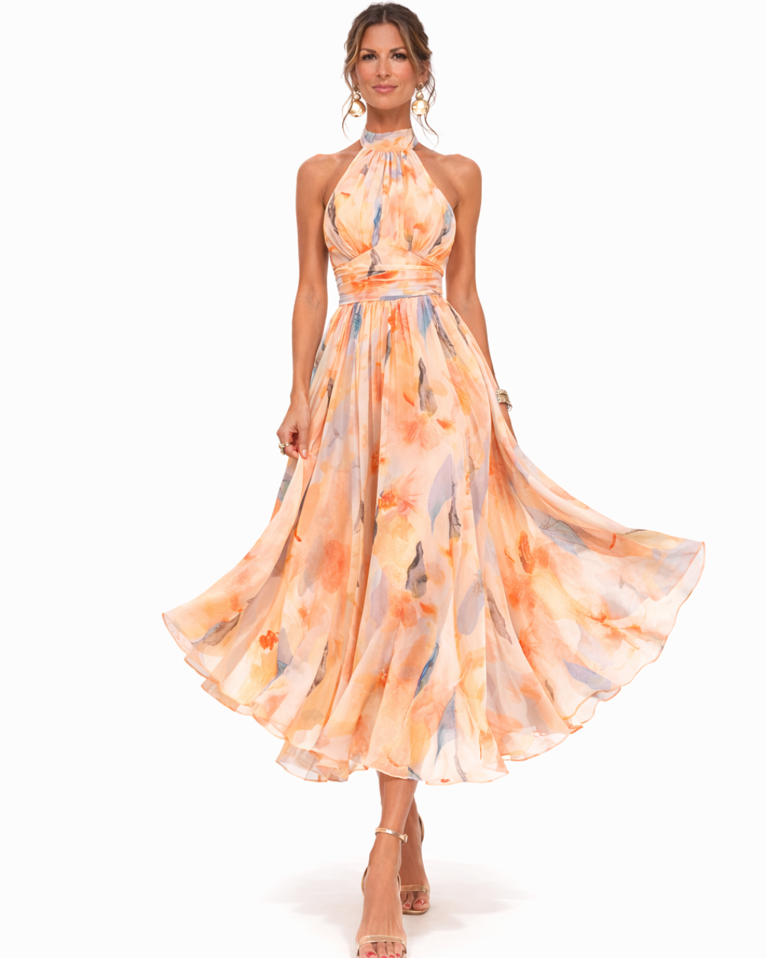 Aurora - Aquarell Druck Halter Neck Kleid 1