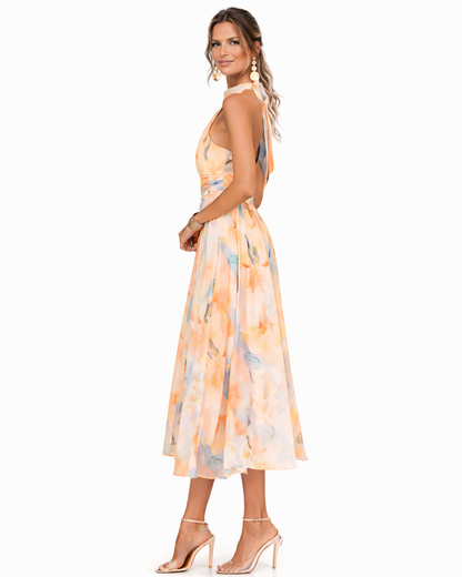 Aurora - Aquarell Druck Halter Neck Kleid 2