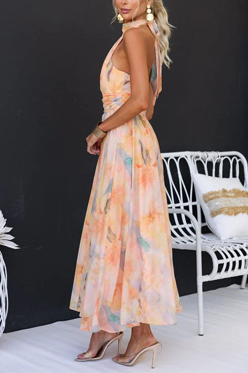 Aurora™ - Elegantes Maxikleid mit Halterneck und Aquarelldruck 4