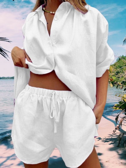 Ava | Eleganter Damen Zweiteiler aus atmungsaktivem Leinen für den Sommer | Weiß