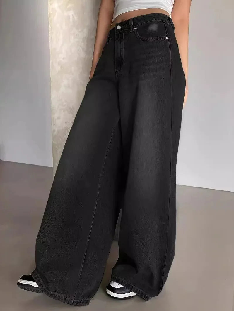 Baggy Jeans Damen, Mittlere Taille, Weite Beine | Lässiger Stil 0