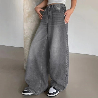 Baggy Jeans Damen, Mittlere Taille, Weite Beine | Lässiger Stil 1