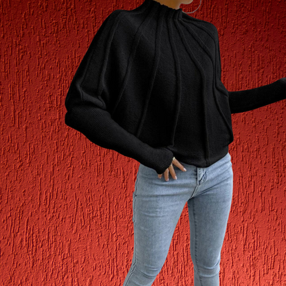 Baumwollpullover mit weitem Schnitt und modischen Dolmanärmeln | Schwarz 3