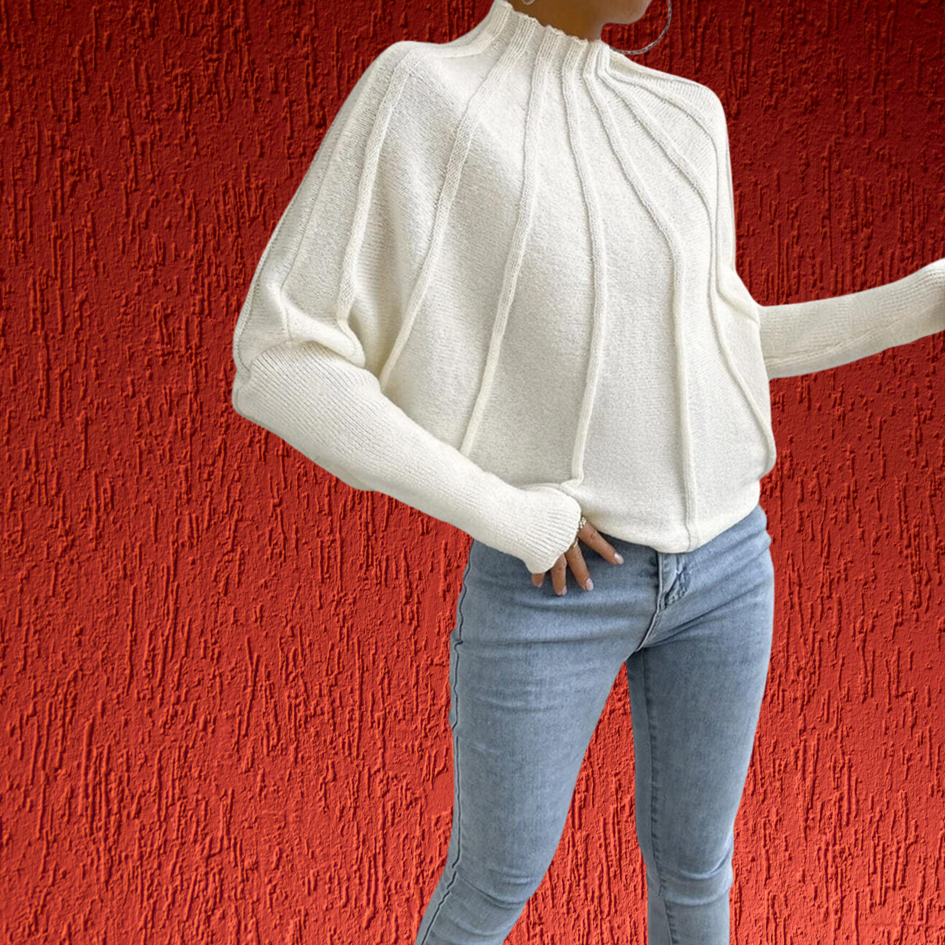 Baumwollpullover mit weitem Schnitt und modischen Dolmanärmeln | Weiß