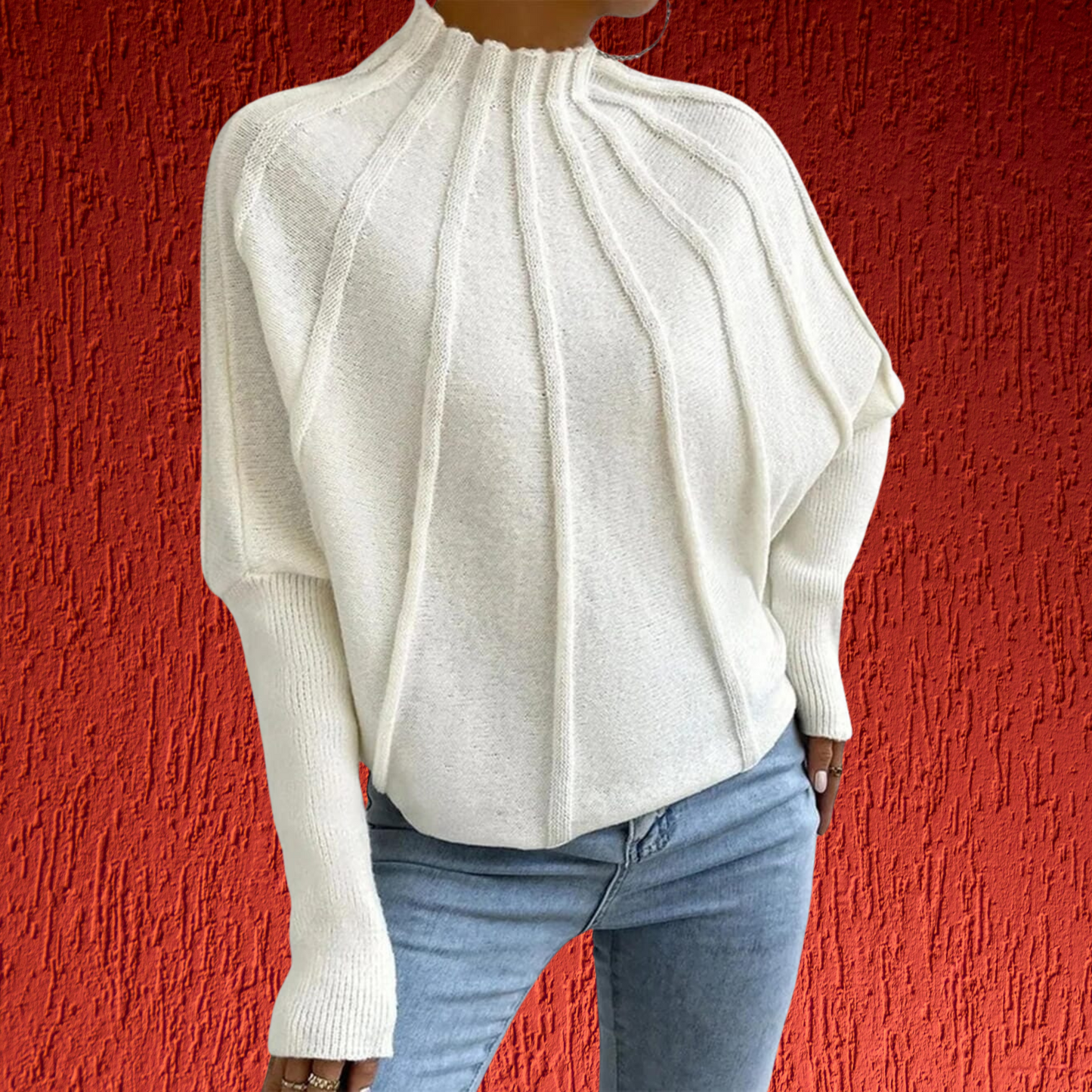 Baumwollpullover mit weitem Schnitt und modischen Dolmanärmeln | Weiß 2