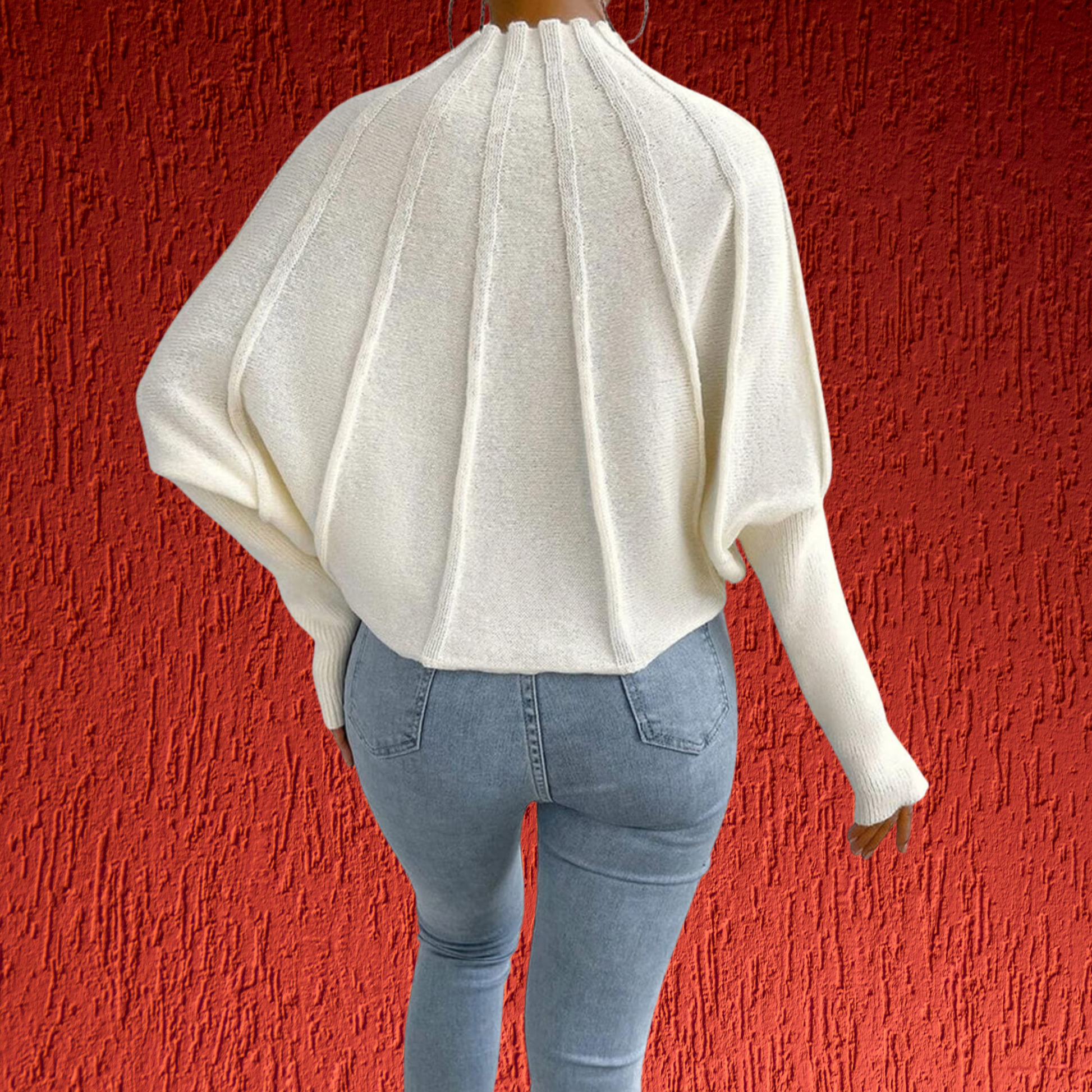 Baumwollpullover mit weitem Schnitt und modischen Dolmanärmeln | Weiß 3