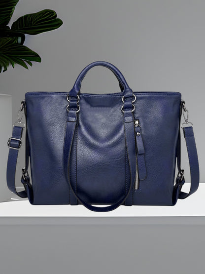 Benja | Große Ledertasche mit geräumigem Innenraum und robusten Griffen | Blau