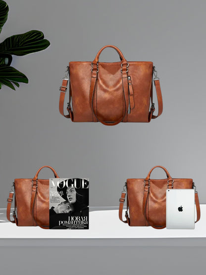 Benja | Große Ledertasche mit geräumigem Innenraum und robusten Griffen | Braun 2