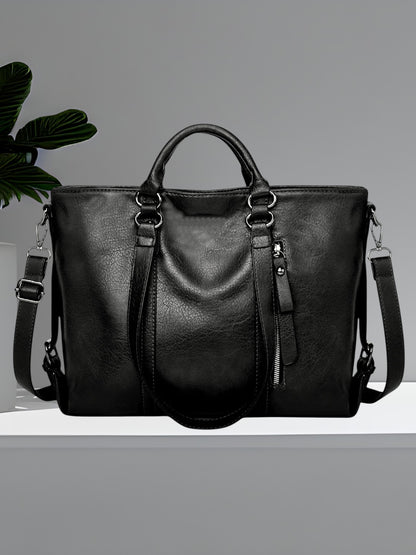 Benja | Große Ledertasche mit geräumigem Innenraum und robusten Griffen | Schwarz