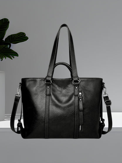 Benja | Große Ledertasche mit geräumigem Innenraum und robusten Griffen | Schwarz 2