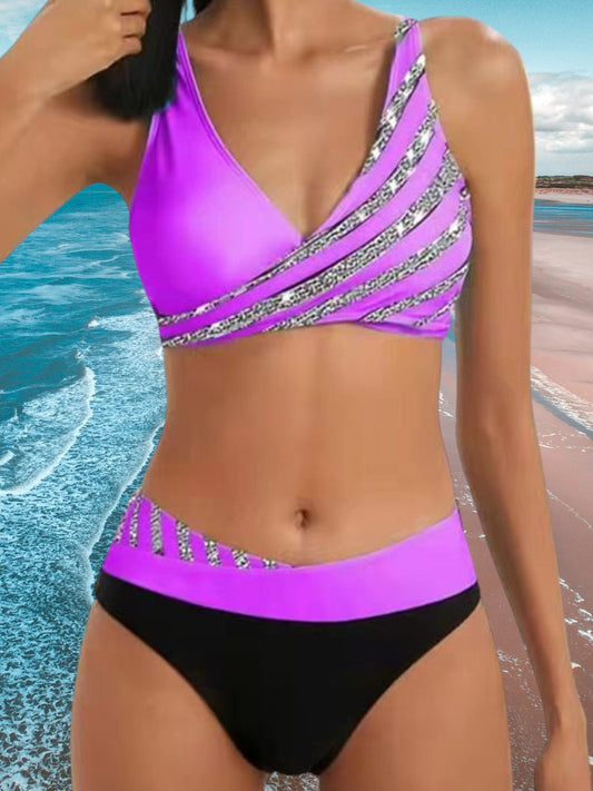 Bente | Sinnlicher Damen Bikini mit Boho-Druck und verstellbaren Trägern aus hochwertigem Stoff | Lila